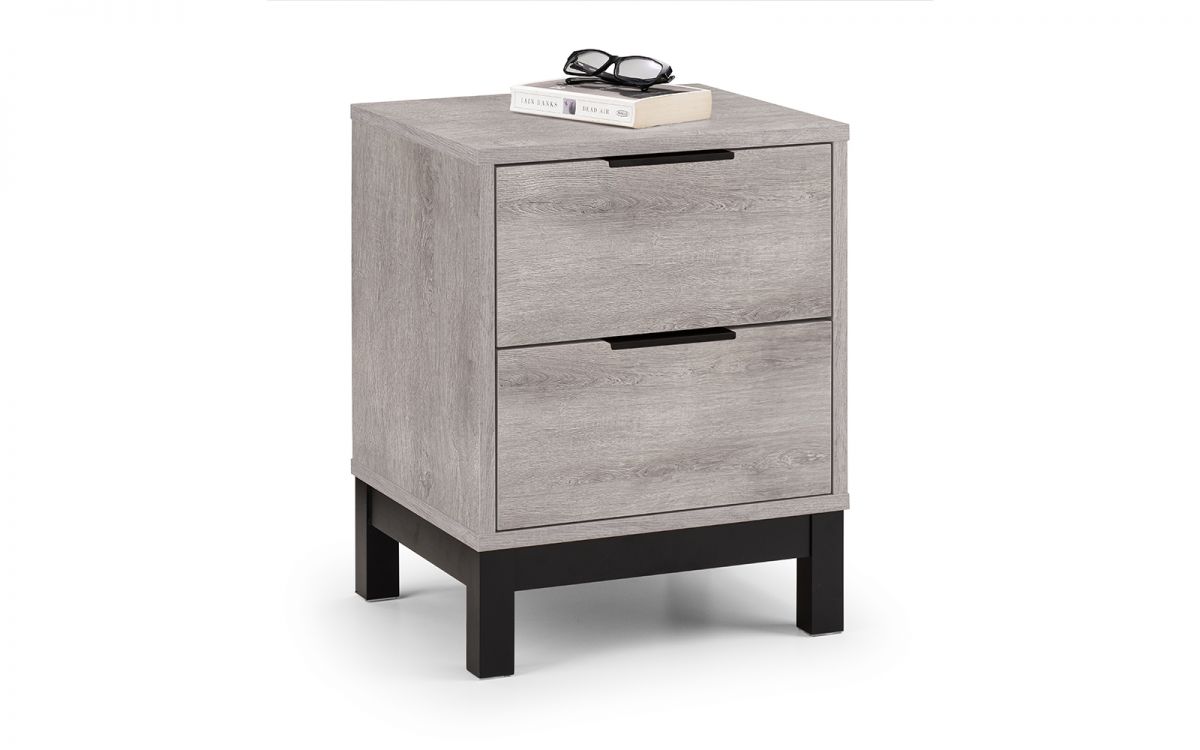 Bali Grey Oak 2 Drawer Bedside Table