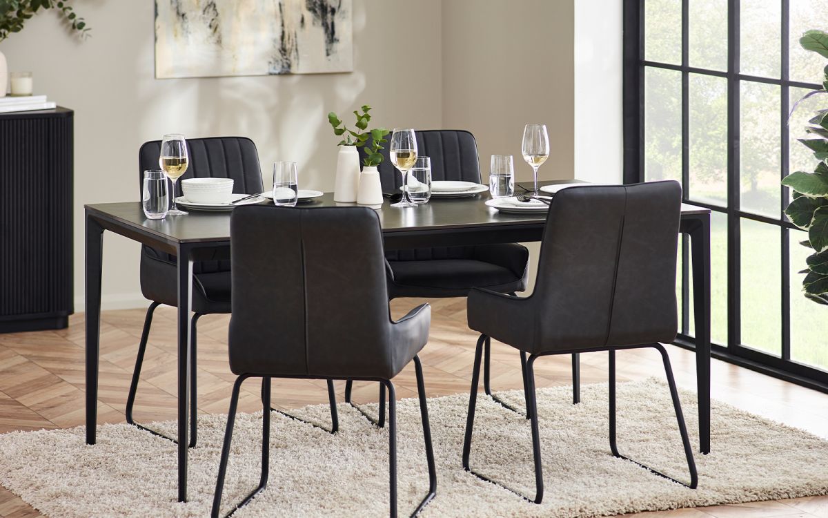 Miami Rectangular Stone Top Dining Table - Slate Grey | Luxury Dining Furniture
