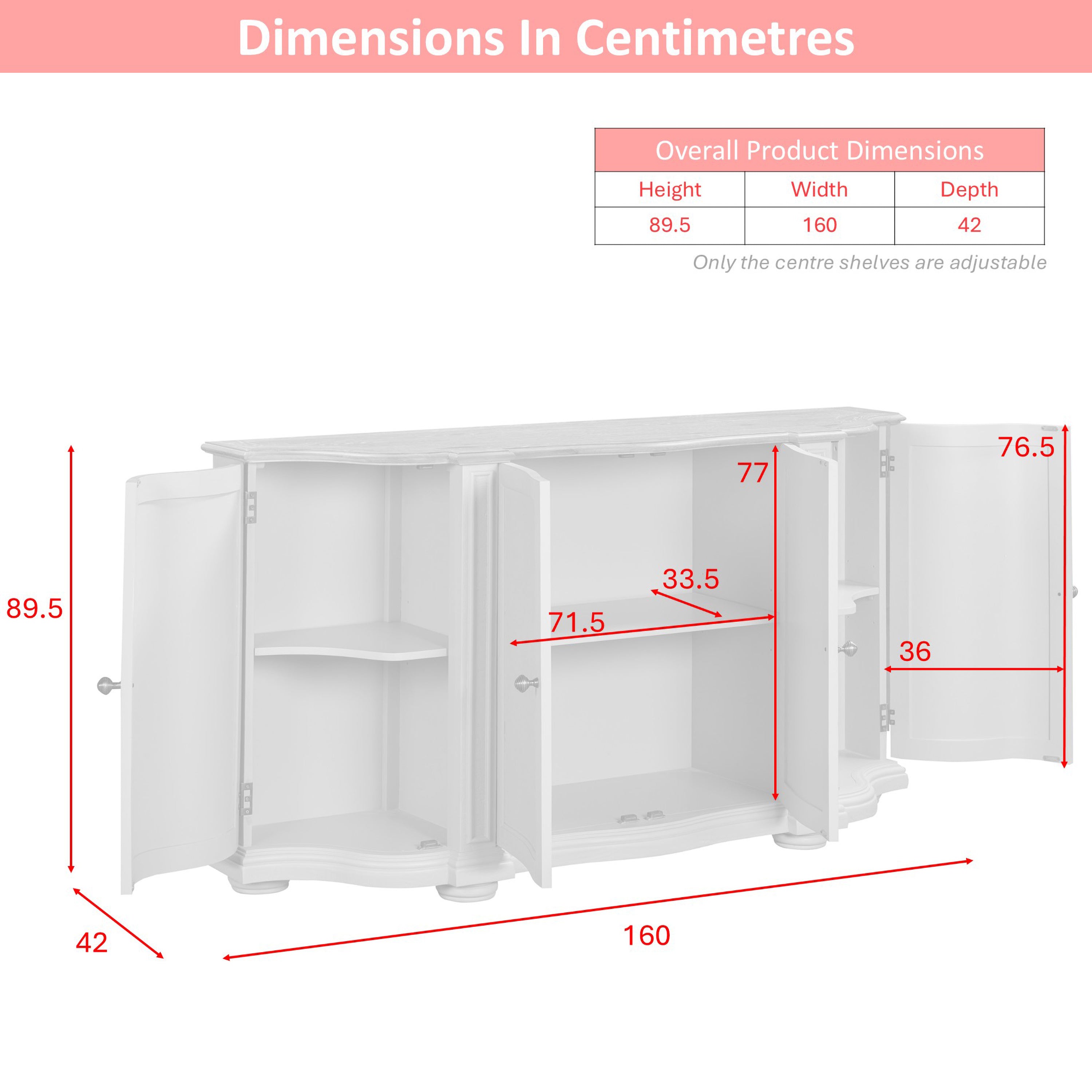 Toulouse 4 Door Curved Sideboard