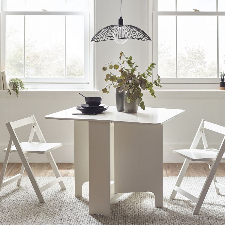 Gatan Small Gateleg Table with 2 Chairs - White | Space-Saving Dining Solution