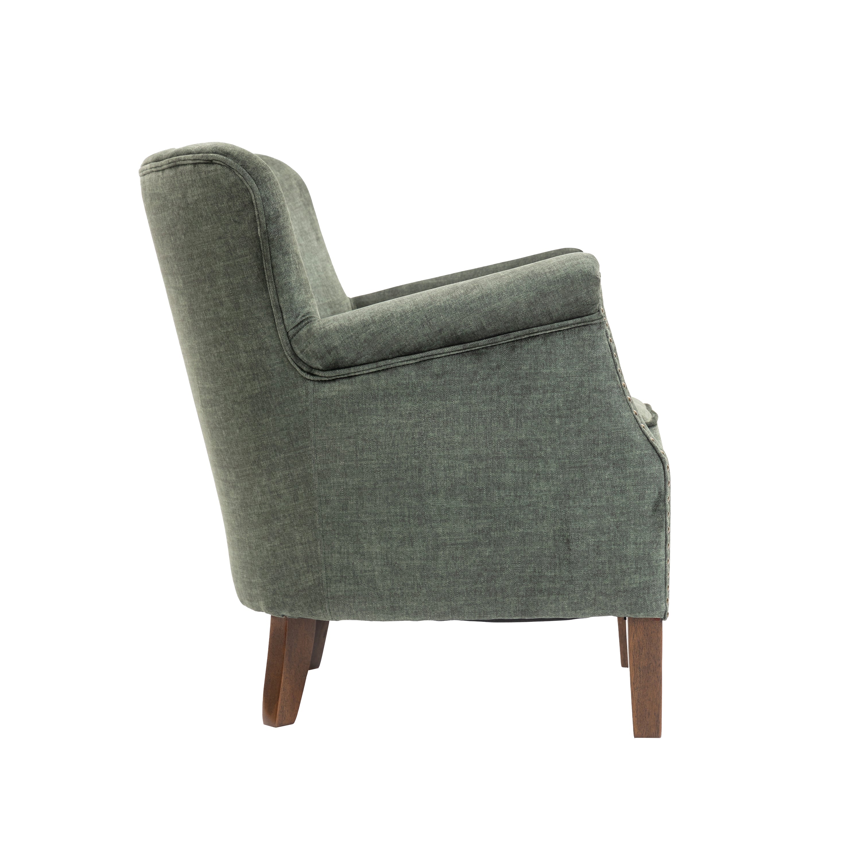 Harlow Armchair – Vogue Winter Moss with Brass Studding