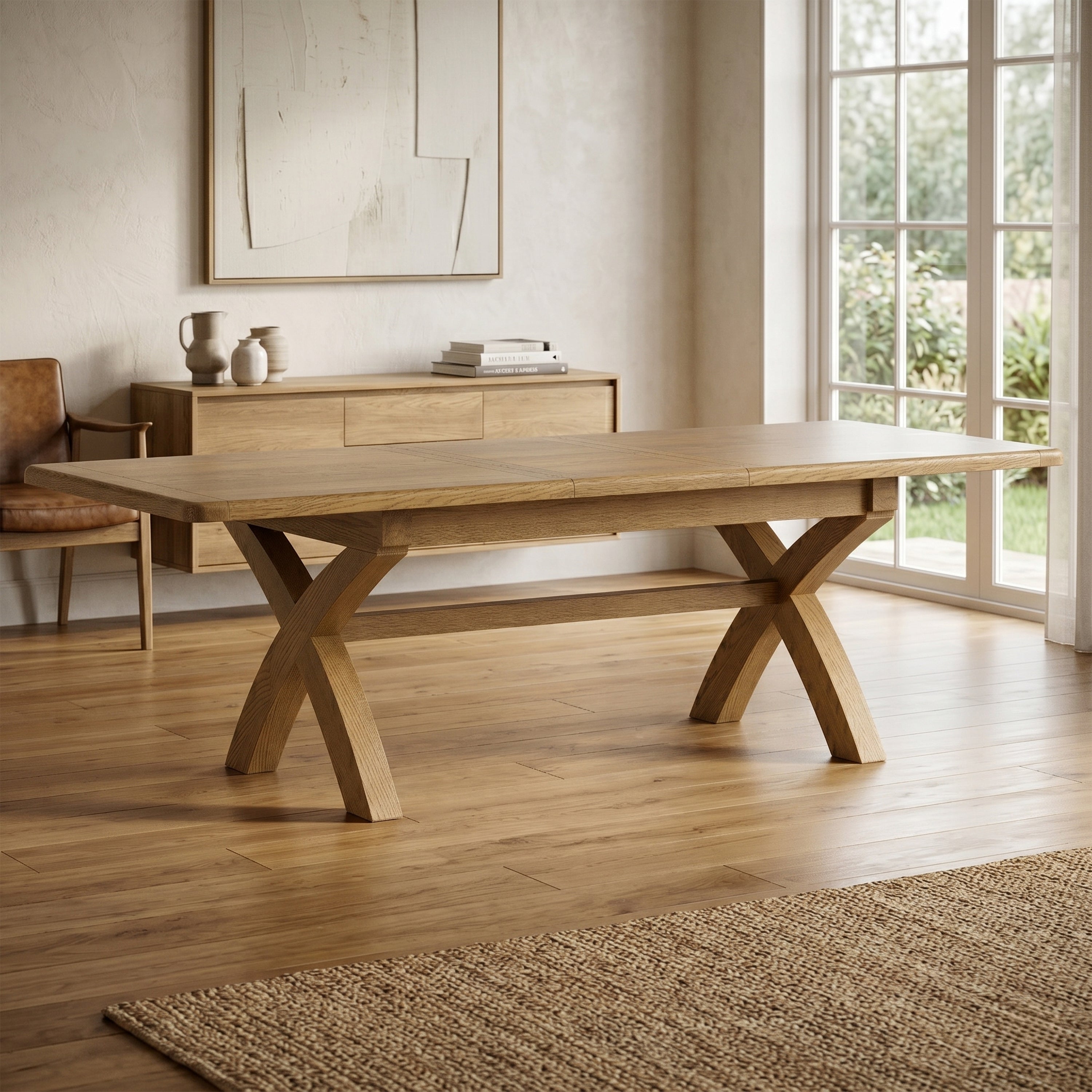 Dorchester Oak Cross Leg Dining Table 200cm Extension