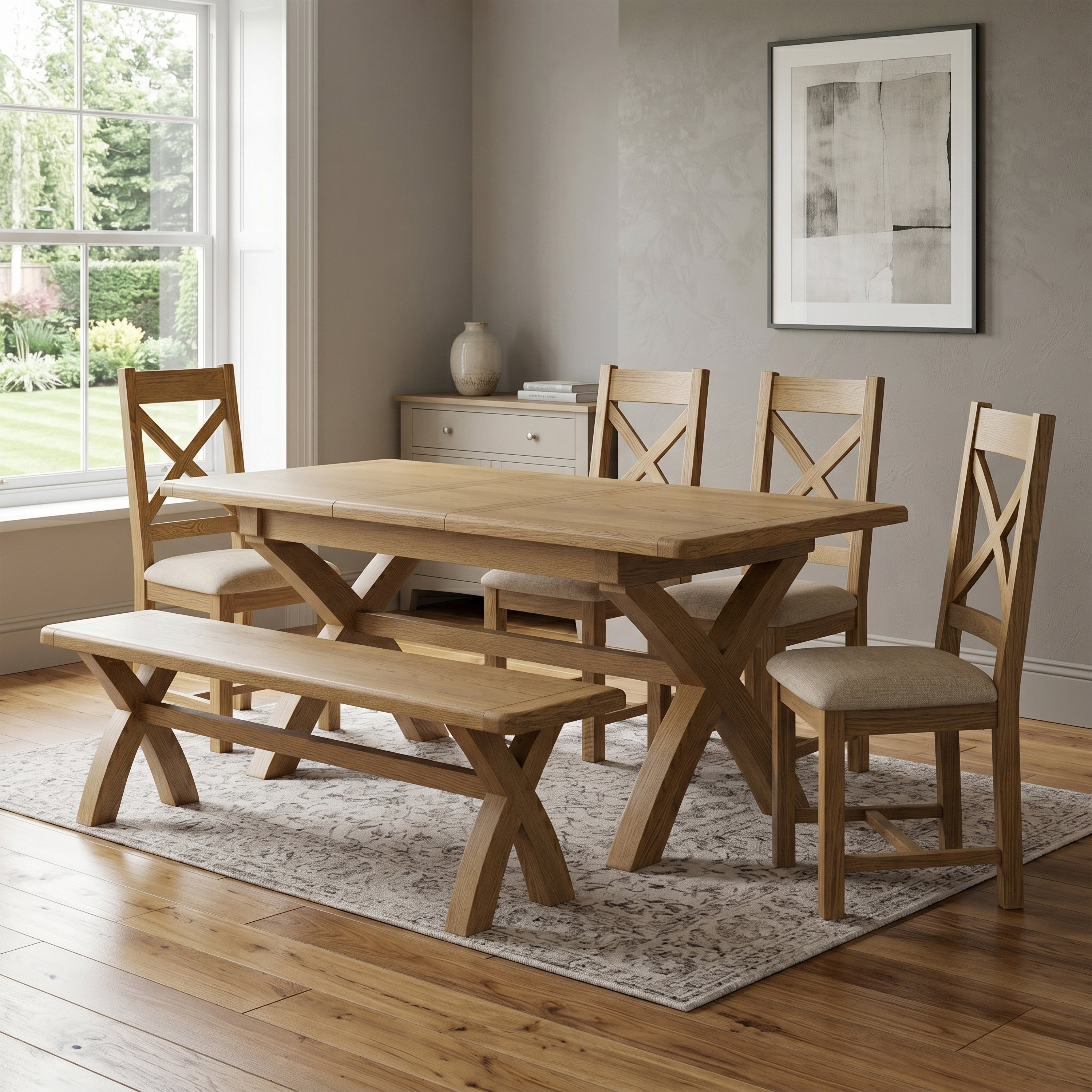 Dorchester Oak Cross Leg Dining Table 200cm Extension