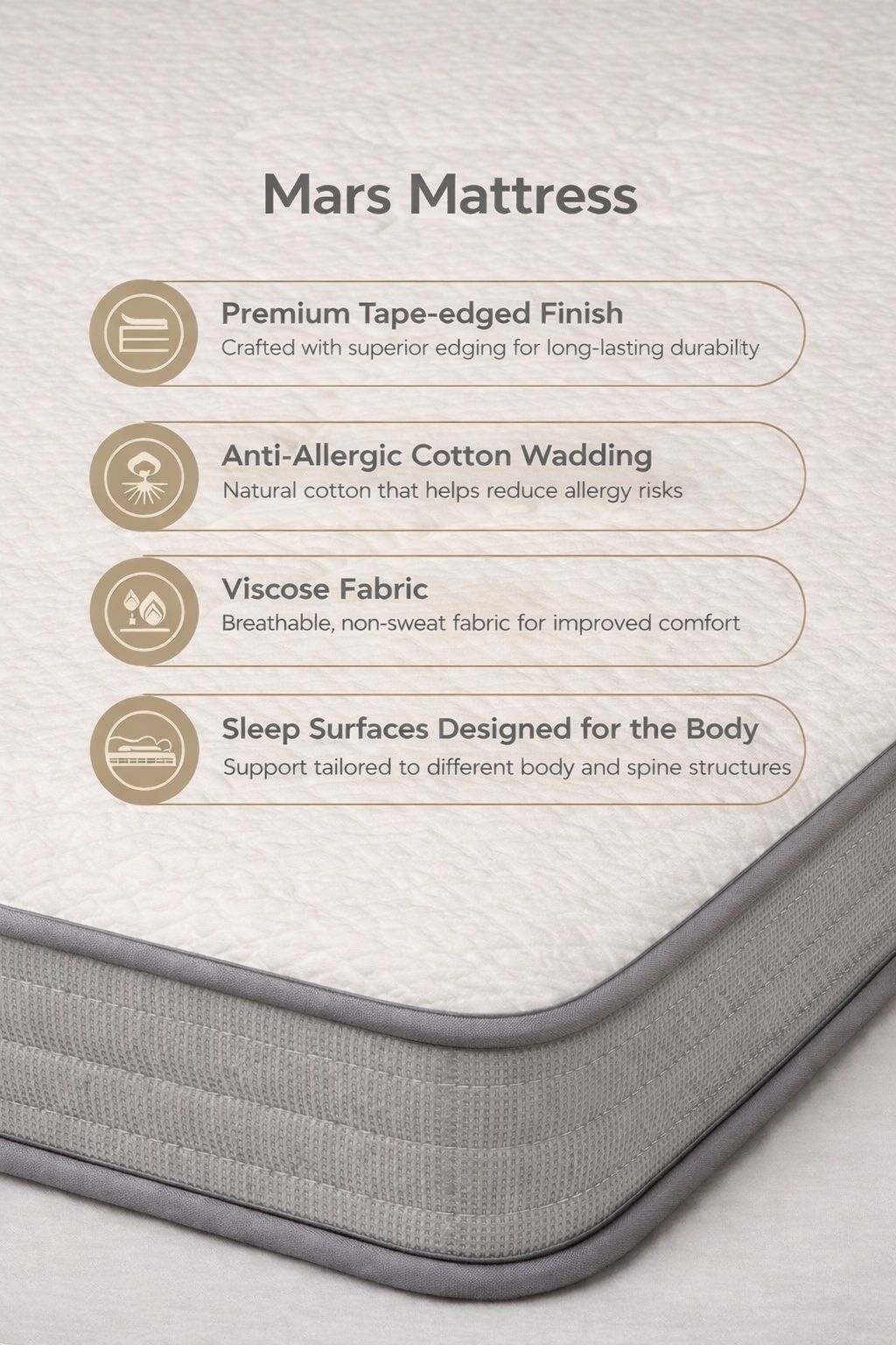 Mars Low Profile Foam Mattress – Quilted Fabric Cover with Firm Support (200x90cm)