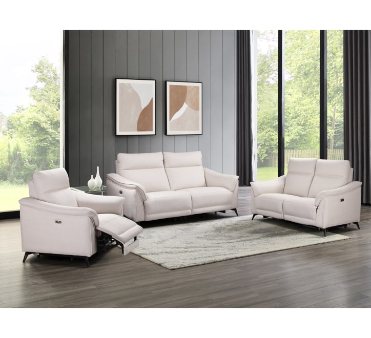 Austin 1 Seater Electric Recliner Sofa – Soft White Fabric with USB Charging