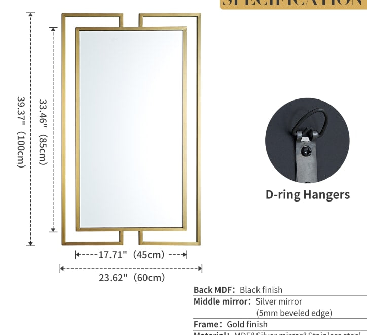 GD007 Rectangular Mirror – 100x60cm with Elegant Gold Framing