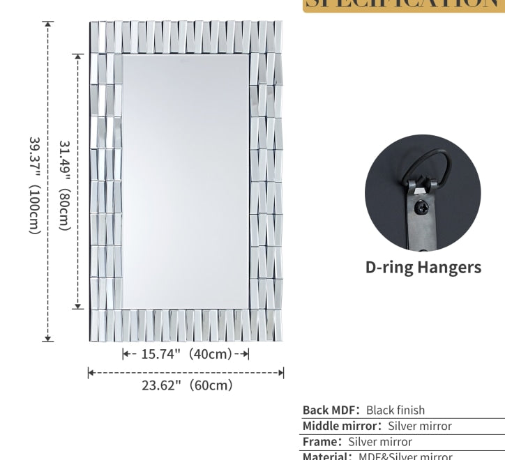 GD008 Mirror – Rectangular 100x60cm with 3D Border Design