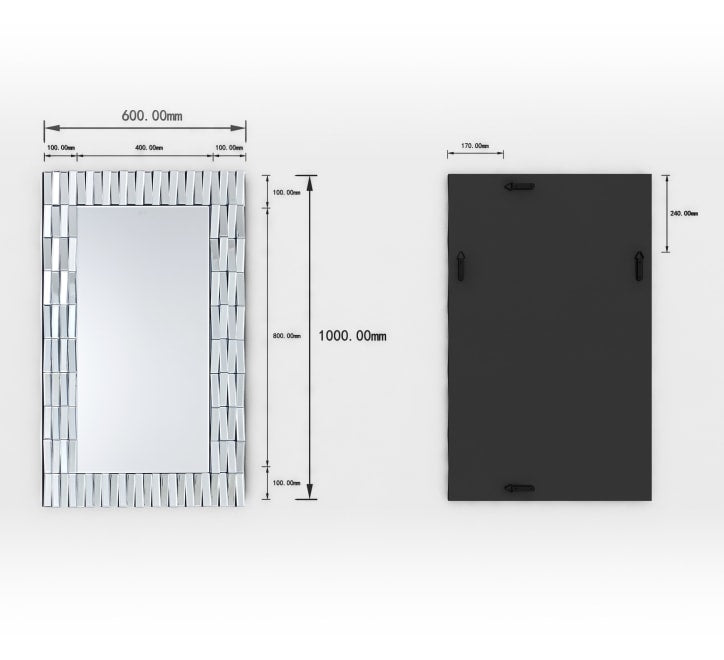 GD008 Mirror – Rectangular 100x60cm with 3D Border Design