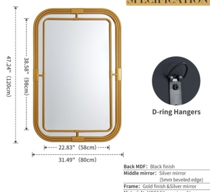 GD014 Rectangular Mirror – 120x80cm with Golden Frame