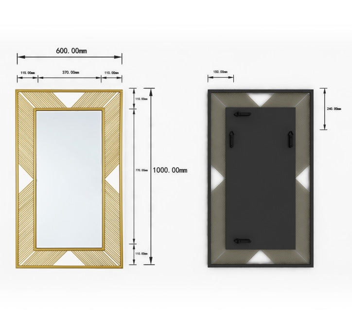 GD015 Mirror – 100x60cm Rectangular Design with Golden Bars