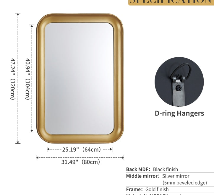 GD016 Rectangular Mirror – Gold Framed 120x80cm