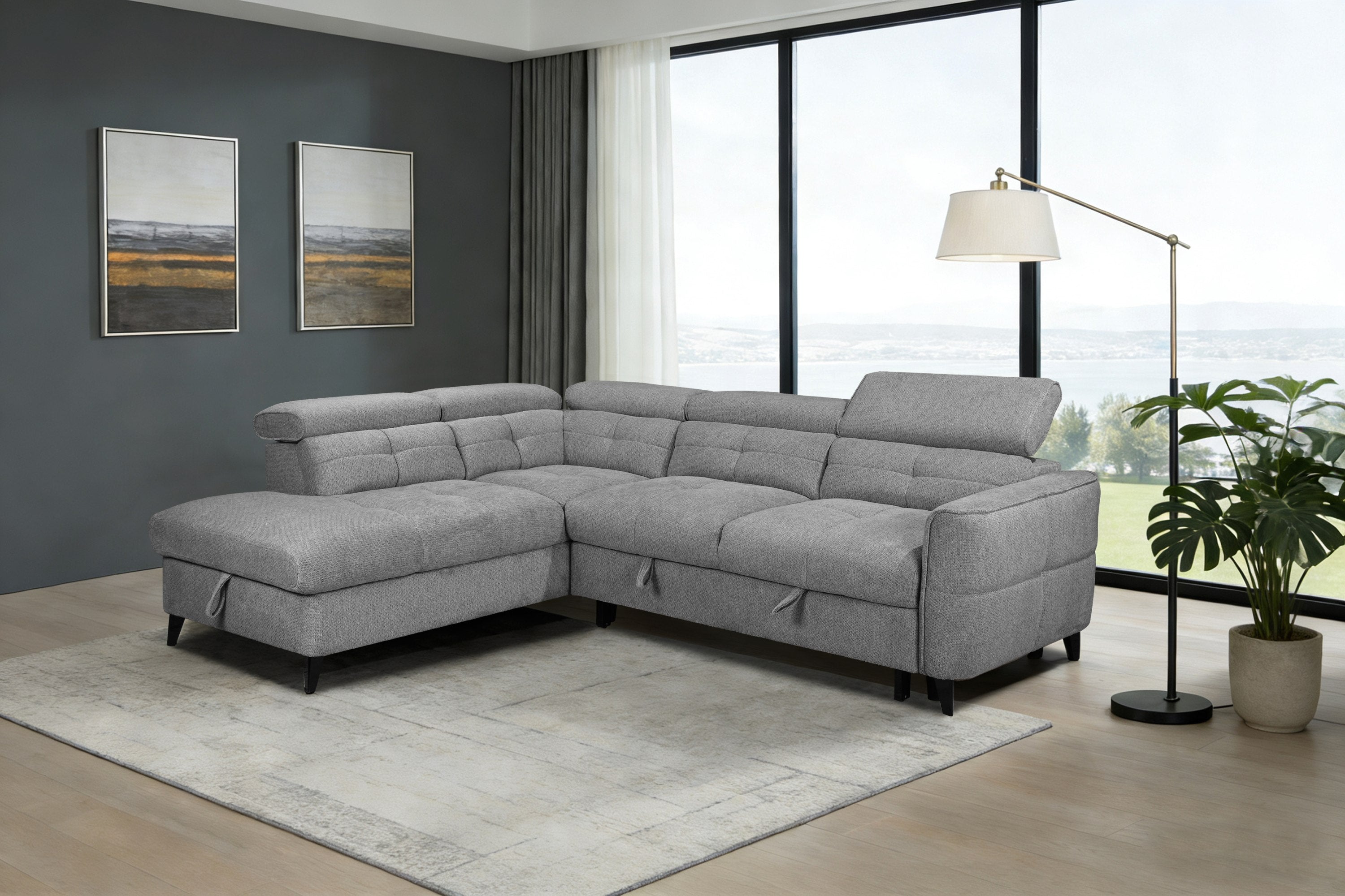 Sophie Corner Sofa – Grey LHF with Adjustable Headrests