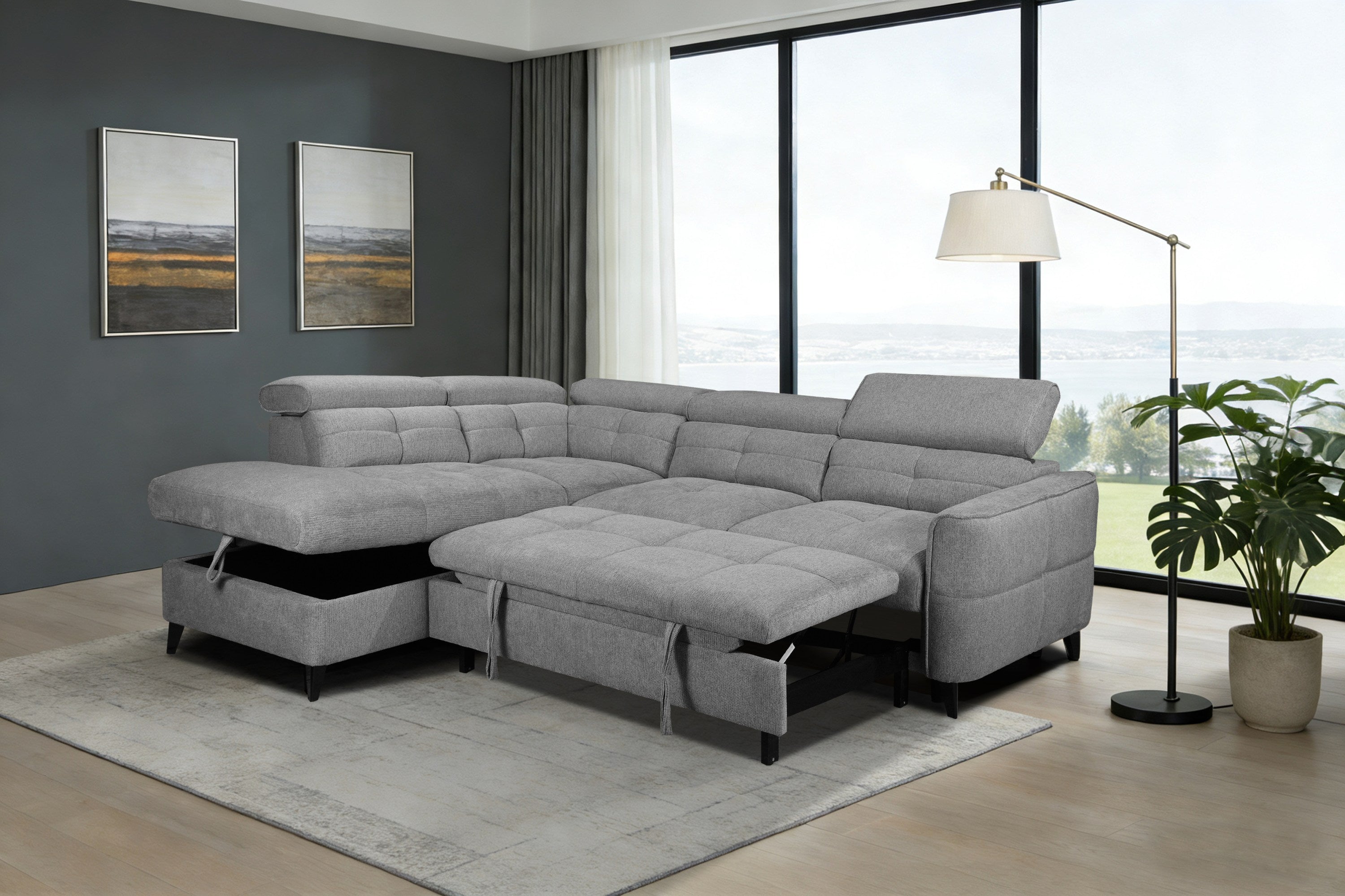 Sophie Corner Sofa – Grey LHF with Adjustable Headrests