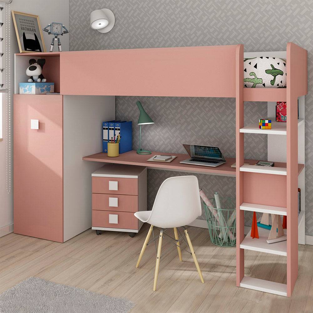 Jules High Sleeper with Wardrobe Antique Pink