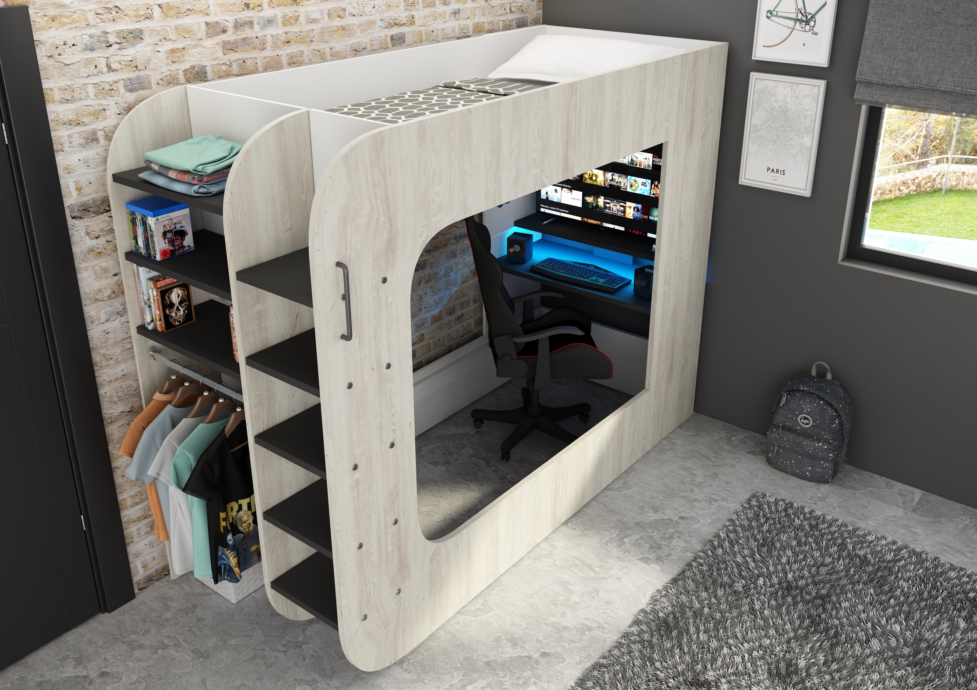 M-Space Oak Single Gaming Bed