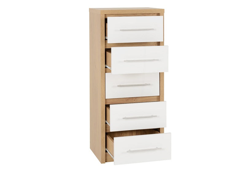 Seville Multi-Coloured Five Drawer Narrow Chest (Pre-Order White)