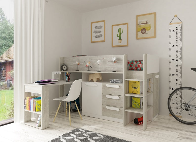 Trasman Girona White & Oak Mid-Sleeper W/Desk