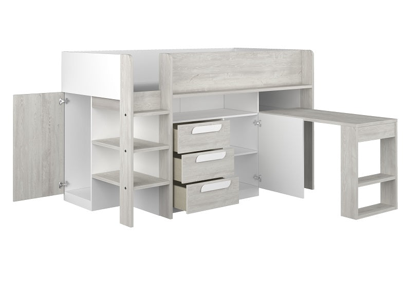 Trasman Girona White & Oak Mid-Sleeper W/Desk
