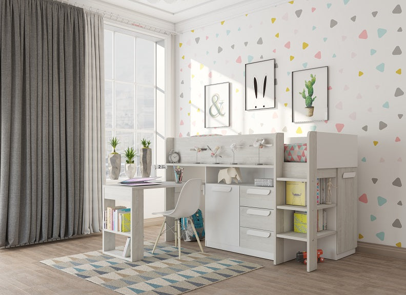 White Mid-Sleeper Bed W/Desk