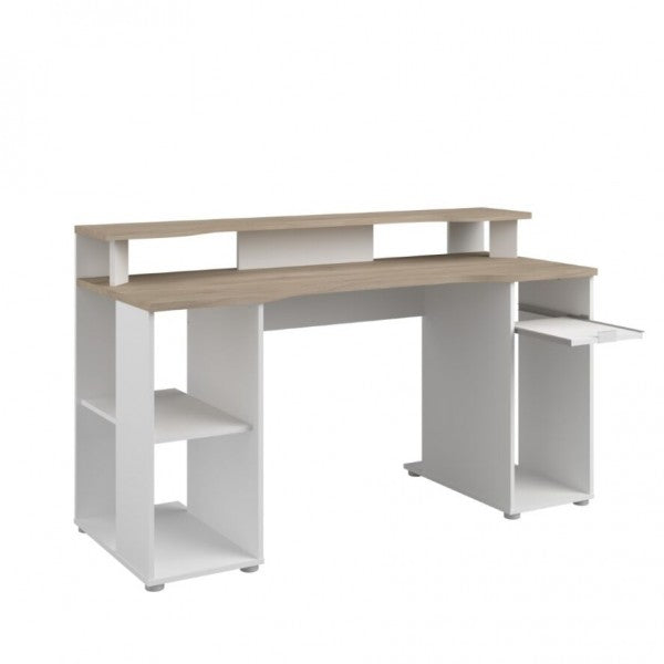 Level Gaming Desk - White and Oak