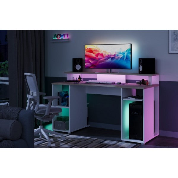 Level Gaming Desk - White and Oak