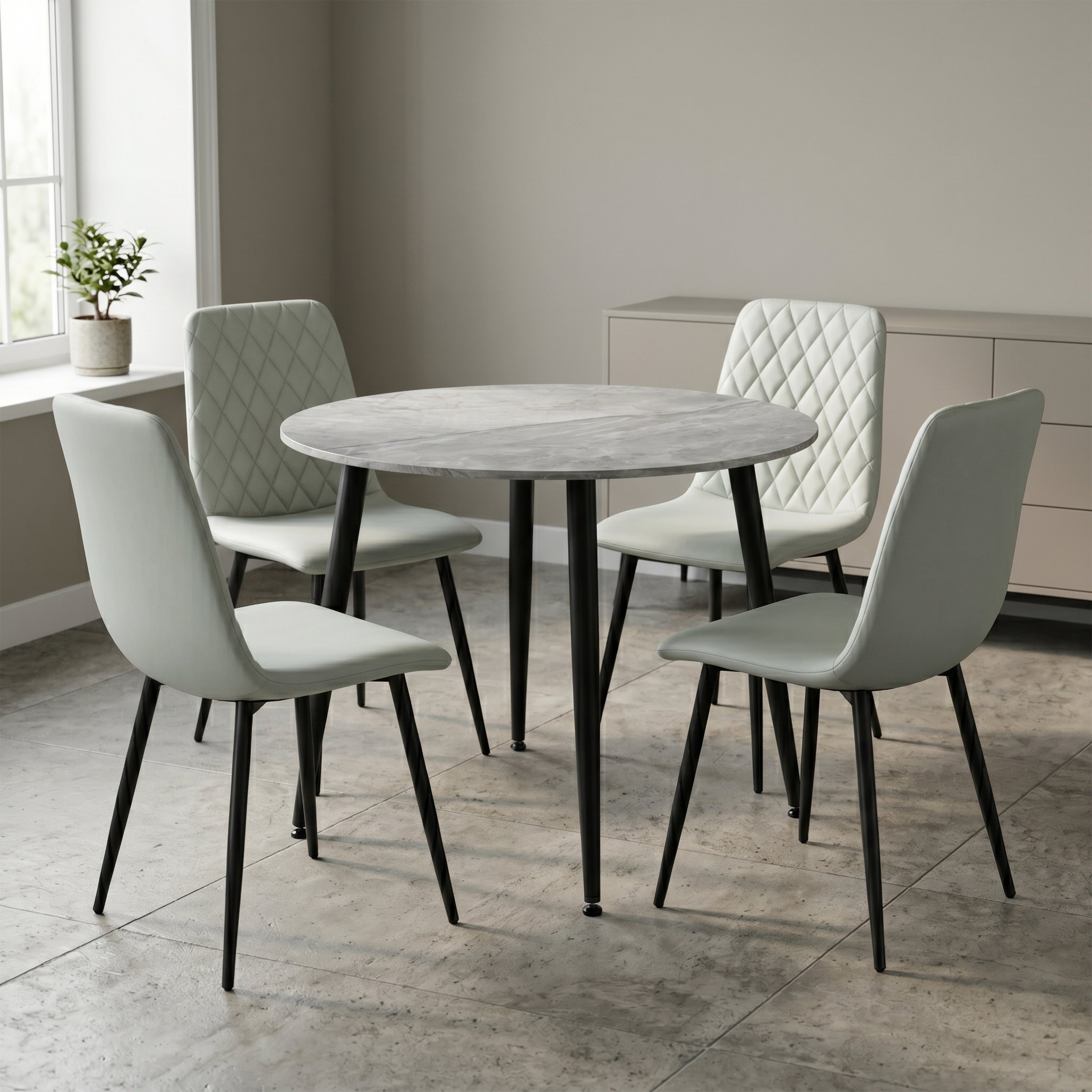Argenta 90cm Dining Set - Light Grey Chairs
