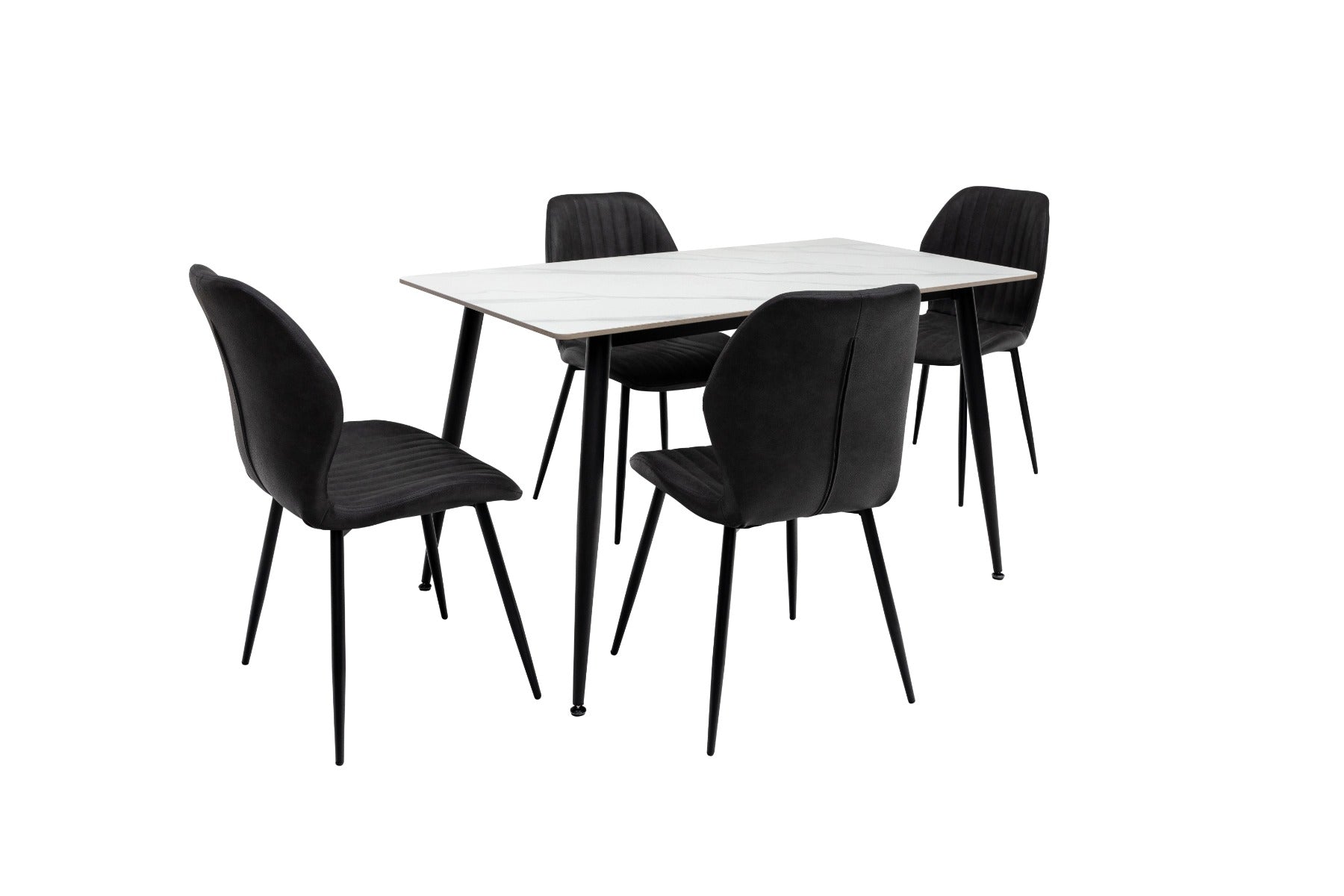 Riga 1.3m Dining Table – Snow White with Black Legs, Sleek Modern Design