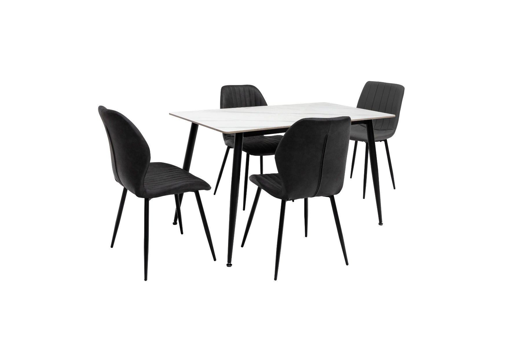 Riga 1.3m Dining Table – Snow White with Black Legs, Sleek Modern Design