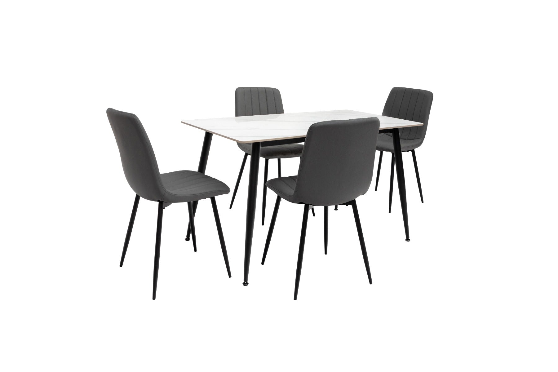 Riga 1.3m Dining Table – Snow White with Black Legs, Sleek Modern Design