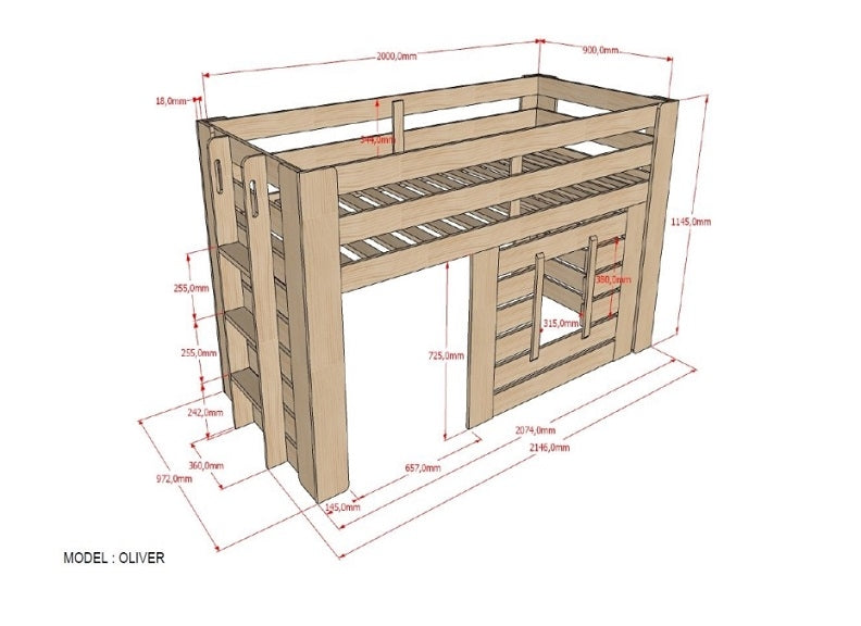 Oliver Oak Sleeper - dimensions