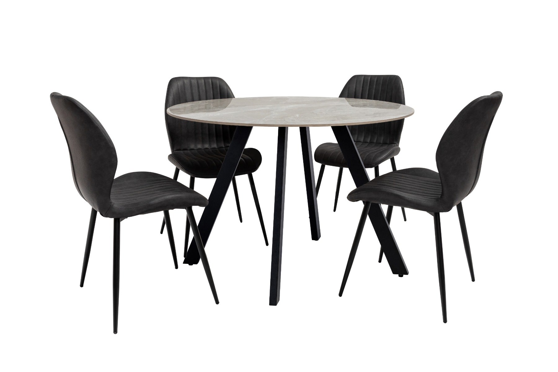Saldini Italy Grey Stone 1.1m Round Dining Table – Marble Effect, Modern Industrial Design
