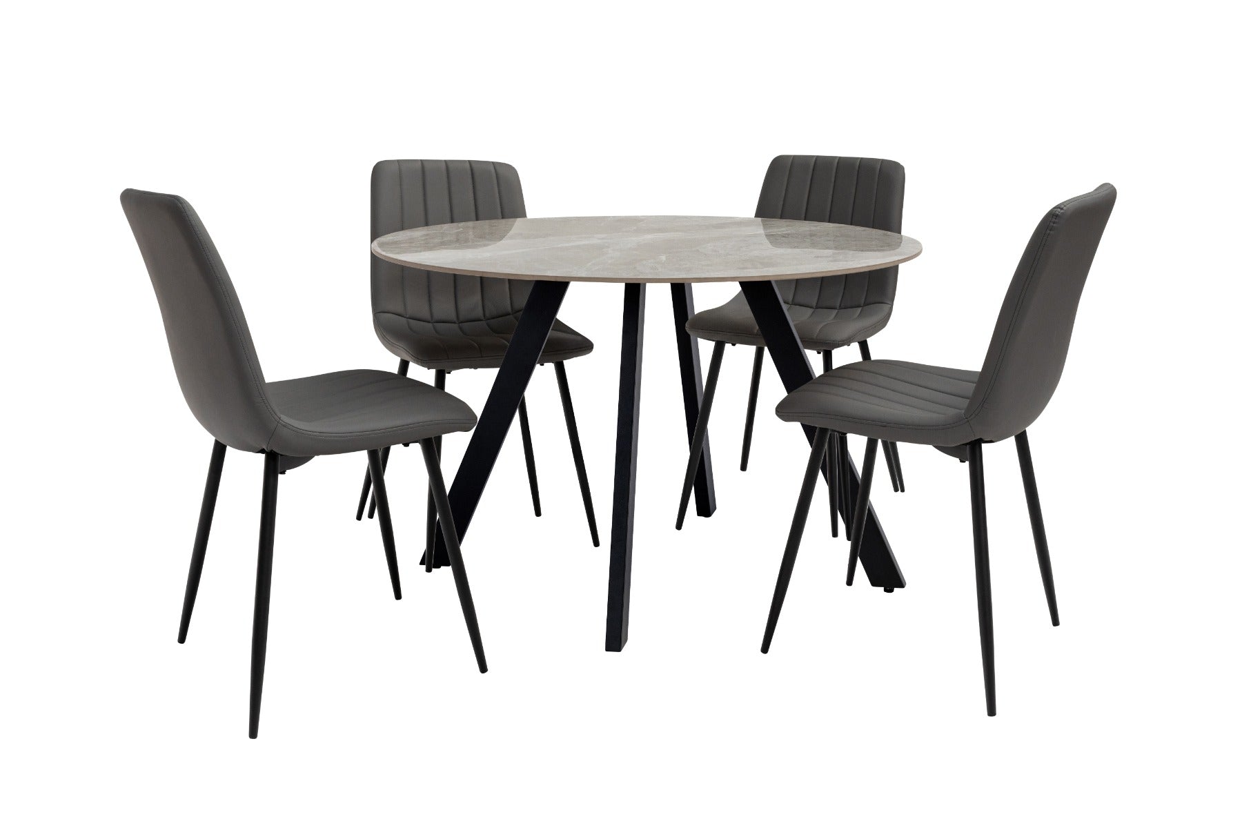 Saldini Italy Grey Stone 1.1m Round Dining Table – Marble Effect, Modern Industrial Design