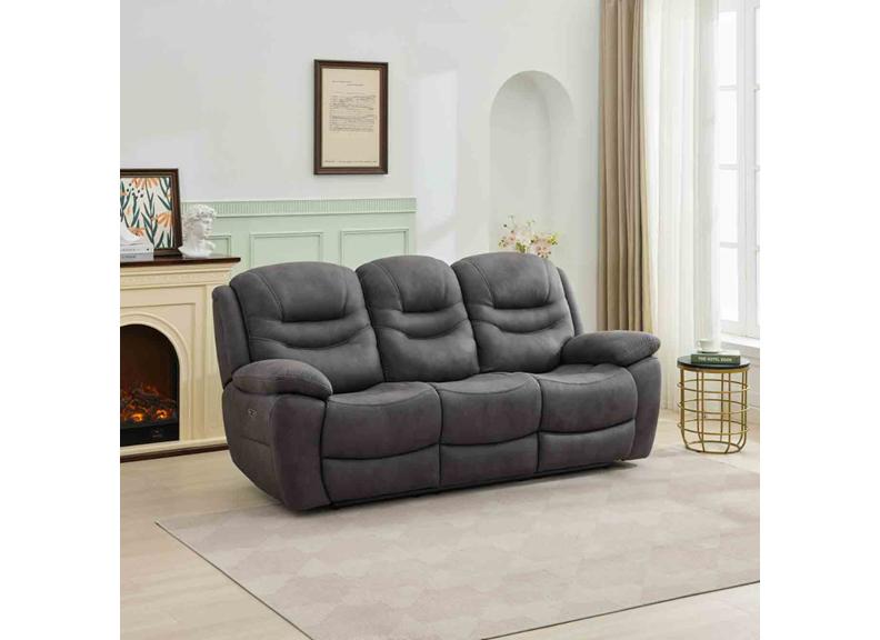 Bremen Gunmetal Fabric Powered Reclining 3 Seat Sofa (Pre-Order)