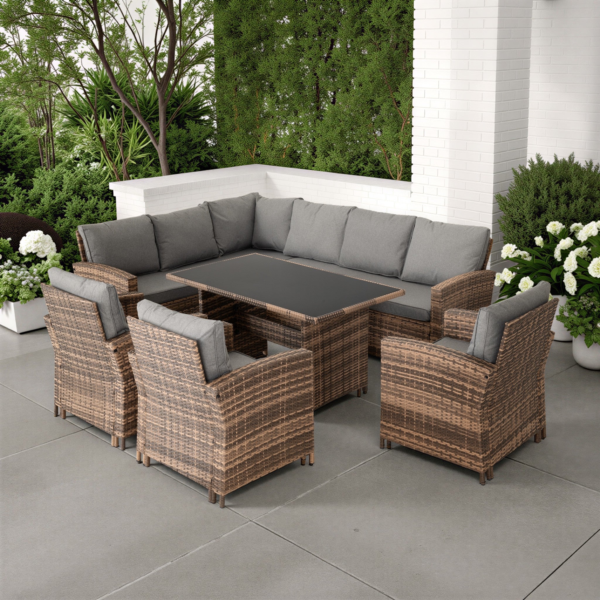 Aspen Corner Garden Furniture Set Brown Rattan/Grey Fabric