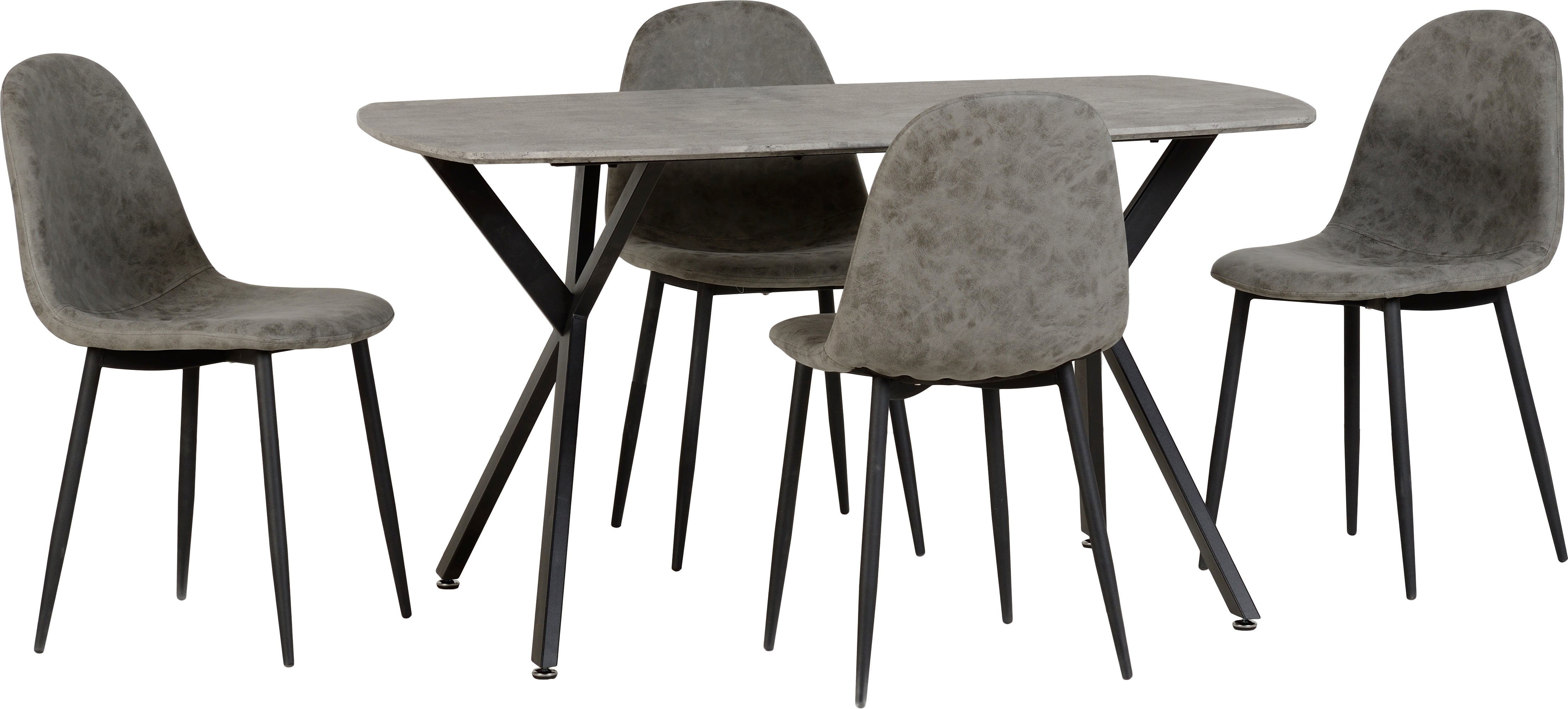 Athens Rectangular Dining Set Concrete Effect/Black/Grey Faux Leather