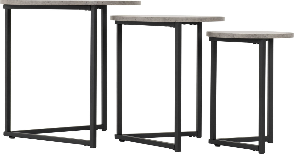 Athens Round Nest of Tables Concrete Effect/Black