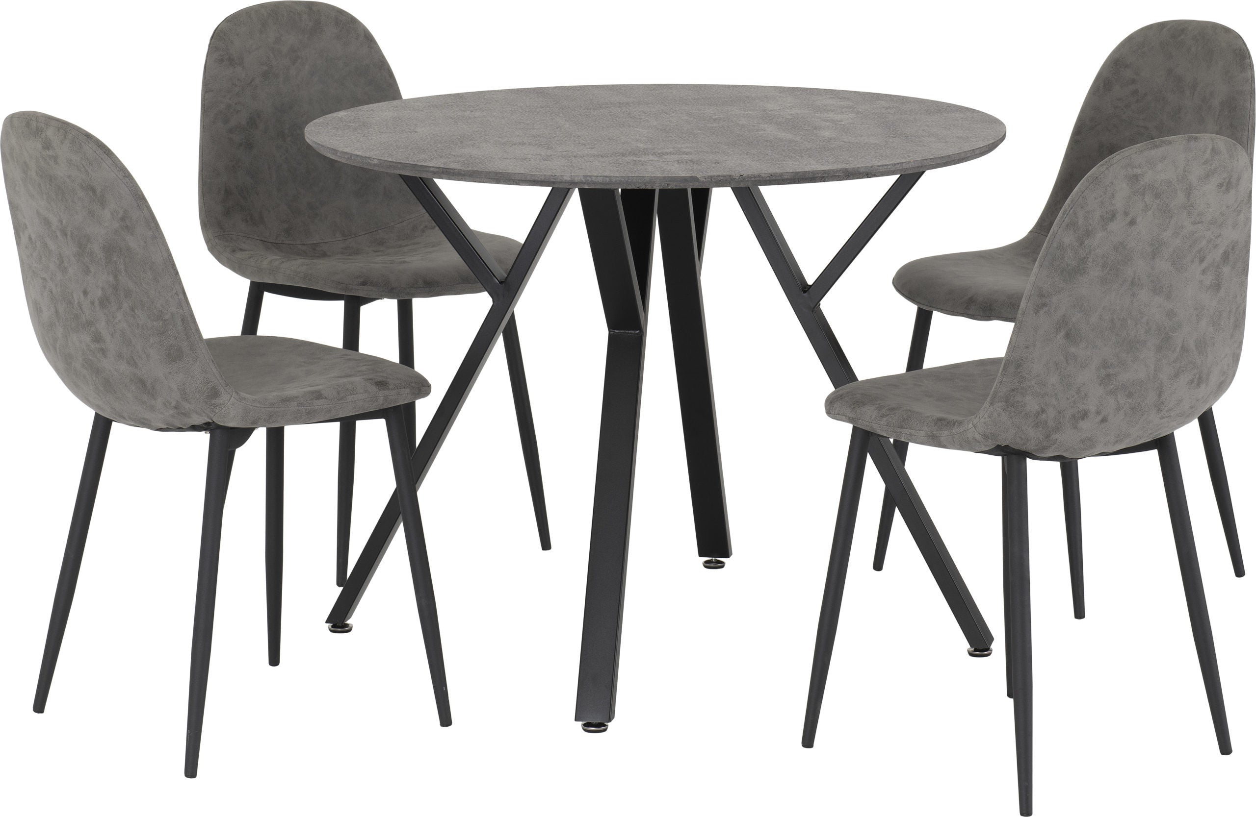 Athens Round Dining Set Concrete Effect/Black/Grey Faux Leather