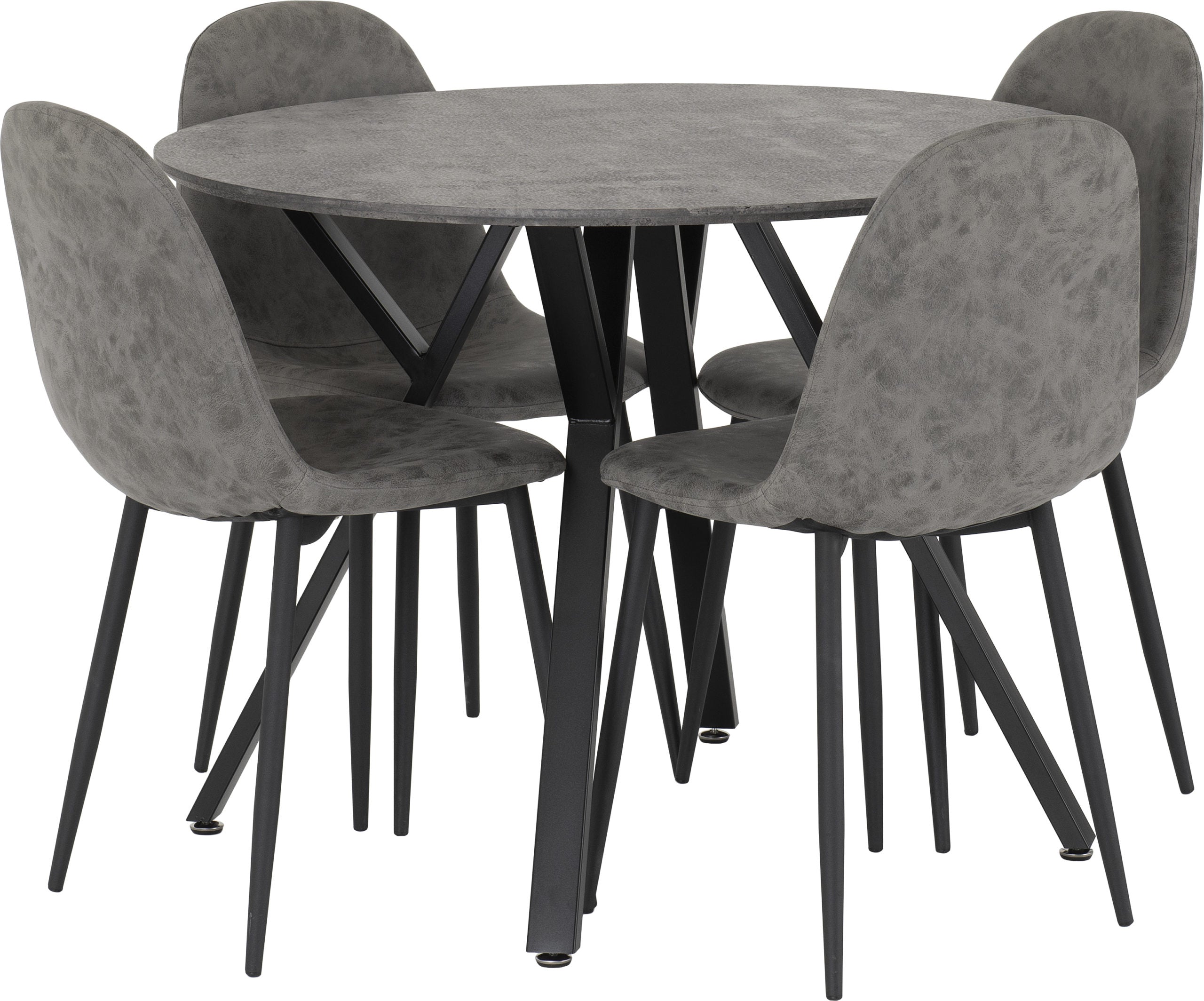 Athens Round Dining Set Concrete Effect/Black/Grey Faux Leather