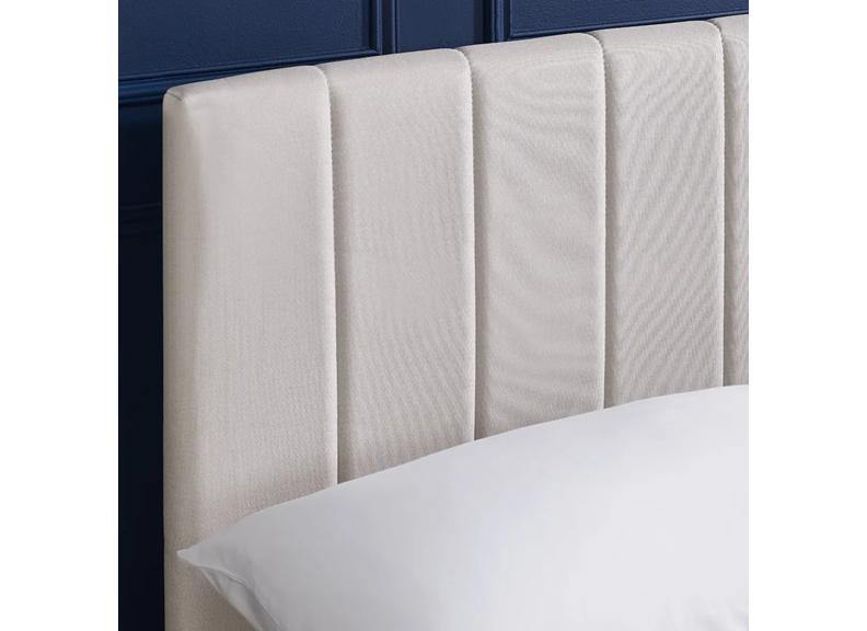 Aylen Cream Fabric Bed Frame with Cushioned Vertical Lined Headboard – Modern Upholstered Fabric Bed