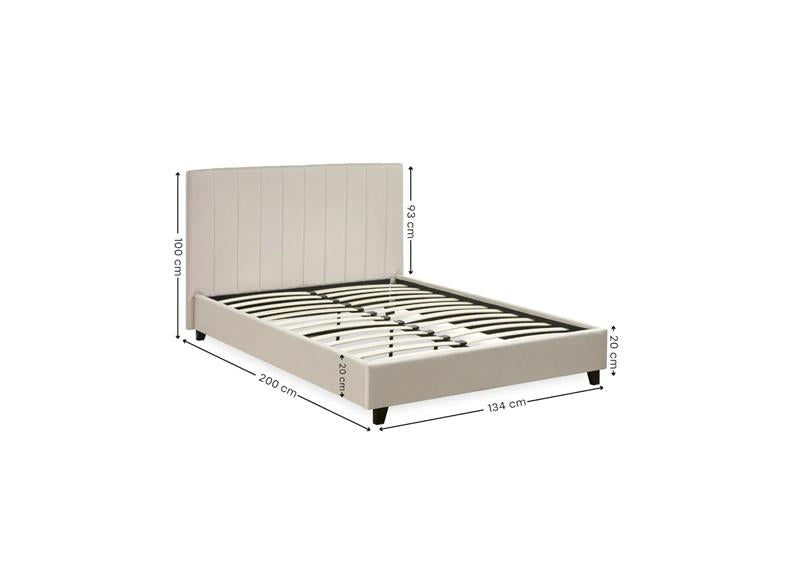 Aylen Cream Fabric Bed Frame with Cushioned Vertical Lined Headboard – Modern Upholstered Fabric Bed