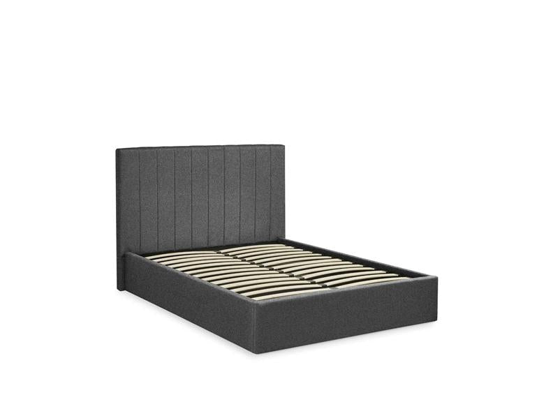 Aylen Storage Bed In Dark Grey Faux Linen Fabric – Modern Upholstered Bed With Vertically Lined Headboard