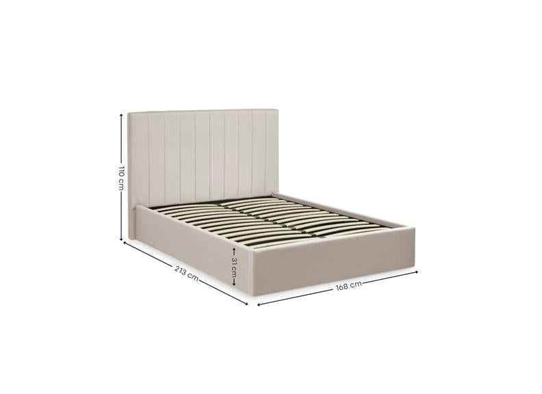 Aylen Cream Fabric Storage Bed – Cushioned Headboard with Gas-Lift Mechanism (PRE-ORDER FOR AUGUST)
