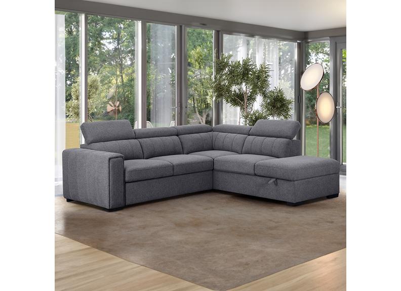 August Grey Corner Sofa Bed with Storage