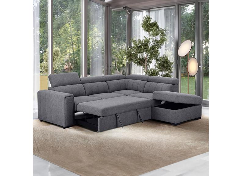August Grey Corner Sofa Bed with Storage