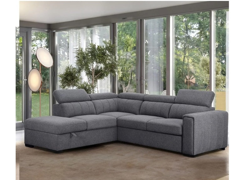 August Grey Corner Sofa Bed with Storage