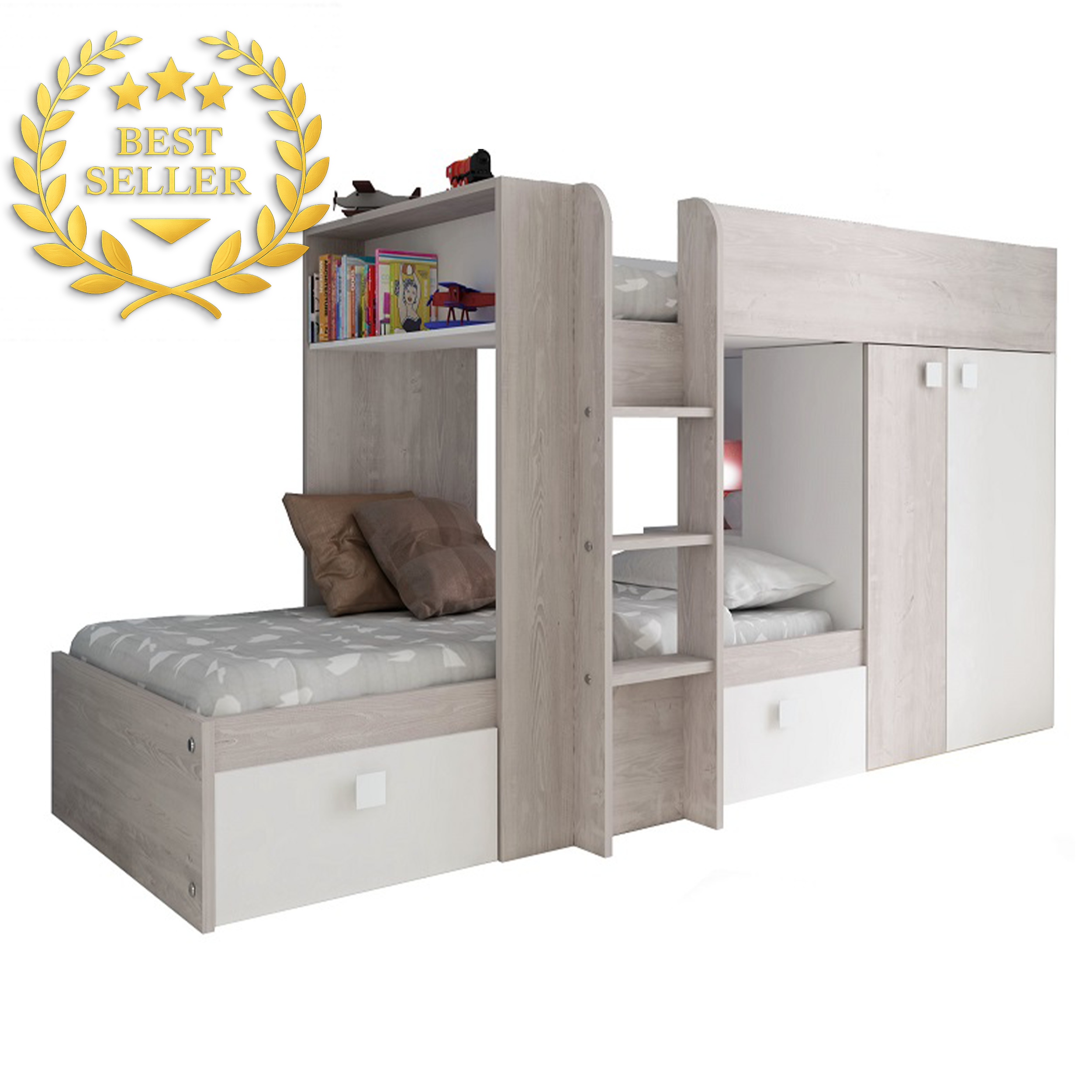 Trasman Barca Bunk Bed with Furniture – White with Storage Drawers