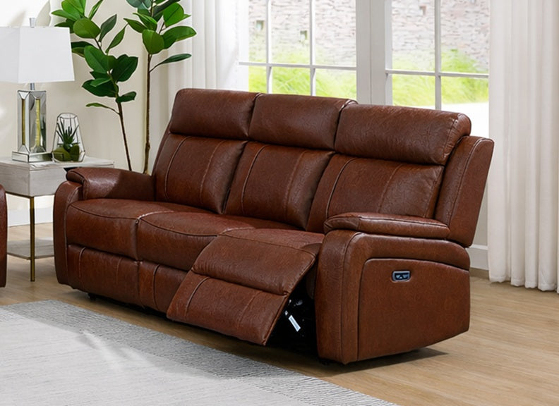 Banbury Tan Half-Leather Powered Reclining 3 Seat Sofa