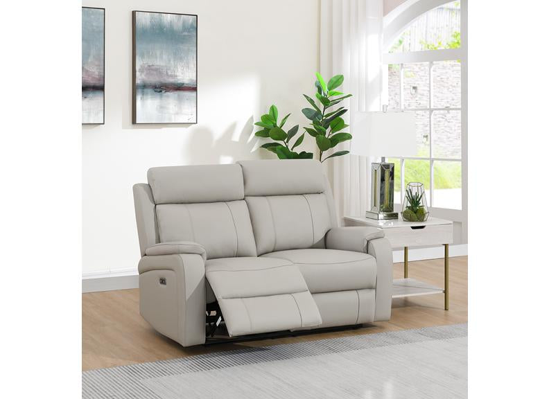 Banbury Light Grey Half-Leather Powered Reclining 2 Seat Sofa