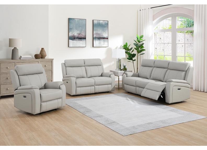Banbury Light Grey Half-Leather Powered Reclining 3 Seat Sofa
