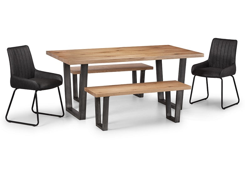 Brooklyn 1.8 m Light Oak Dining Set with Soho Chairs – Solid Oak with Industrial Metal Legs